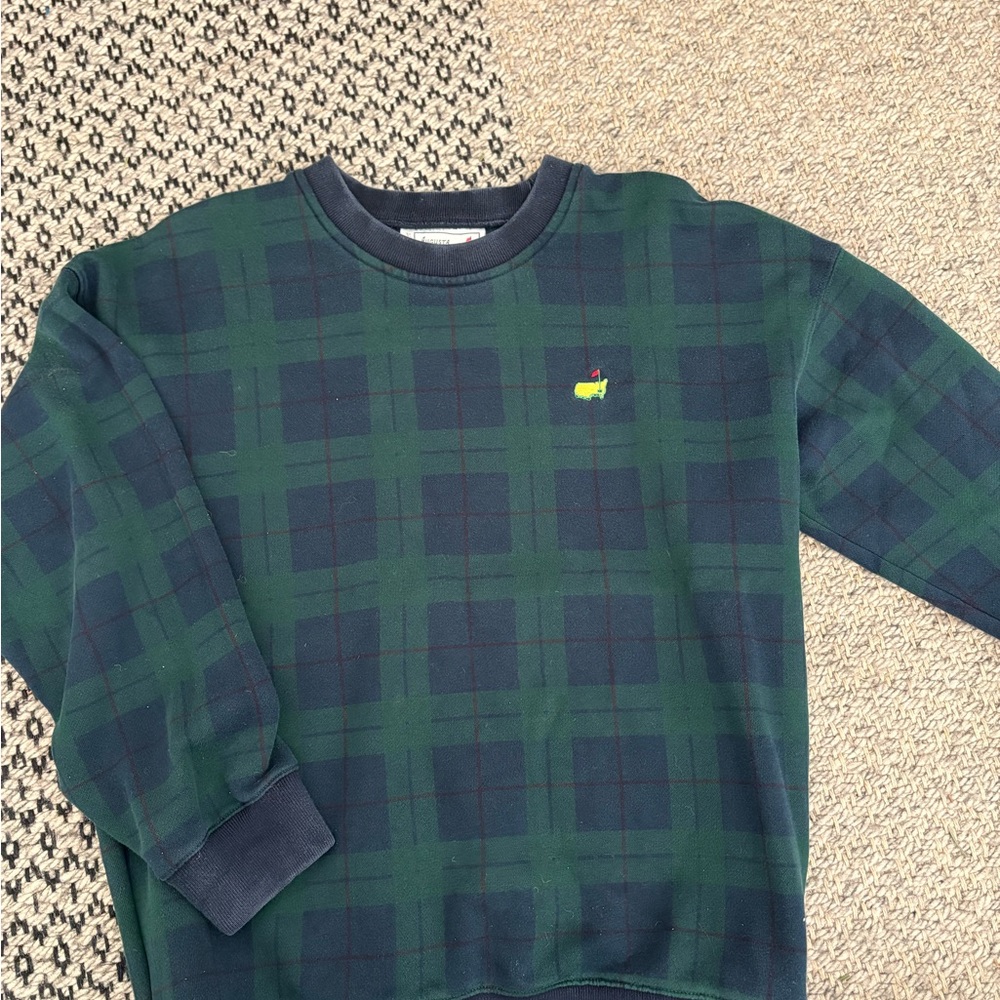 Vintage Masters Golf crewneck sweatshirt Green and Navy Plaid Men's Sweater M
